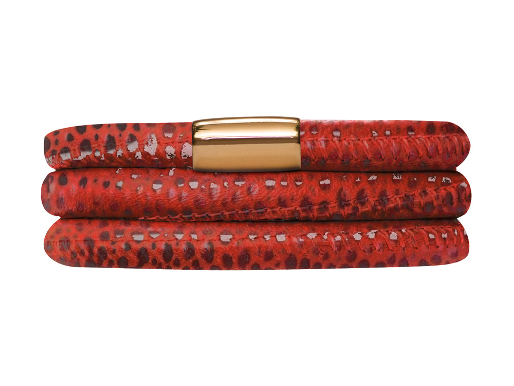 Endless Jewelry - Jennifer Lopez Collection Red Reptile, 63cm/8.5inch Triple Leather Bracelet Gold Finish