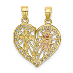 FJC Finejewelers 10k Two-tone Gold CZ Religious Break-apart Heart Charm