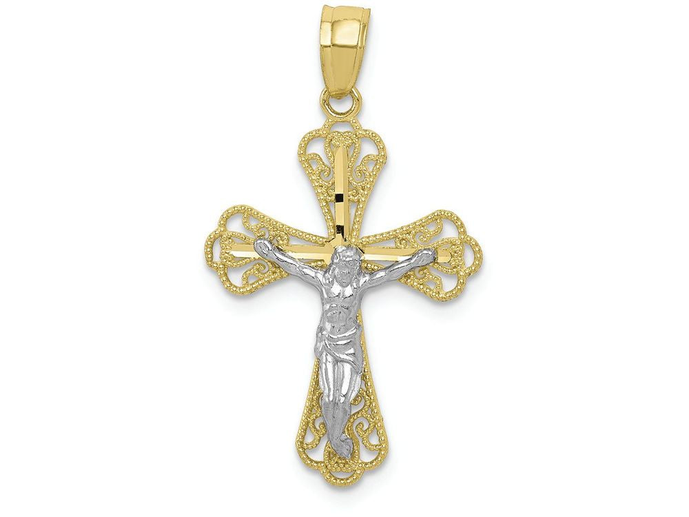 FJC Finejewelers 10k Yellow Gold with Rhodium Filigree Crucifix Charm