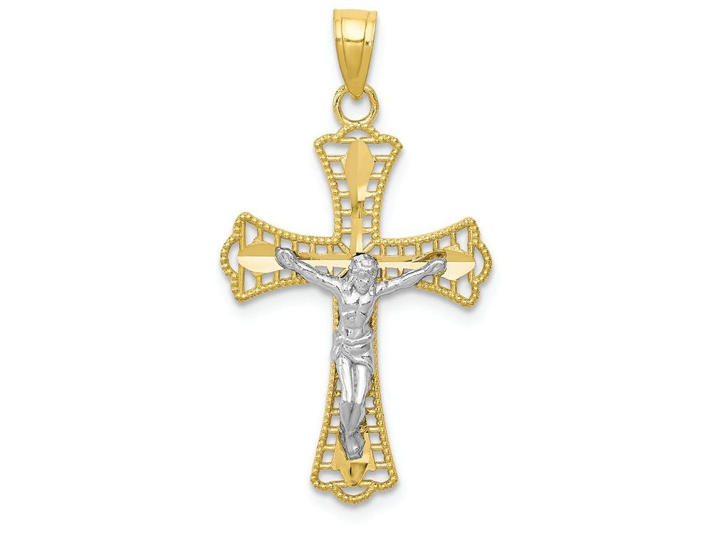 FJC Finejewelers 10k Yellow Gold with Rhodium Bright Cut Crucifix Charm