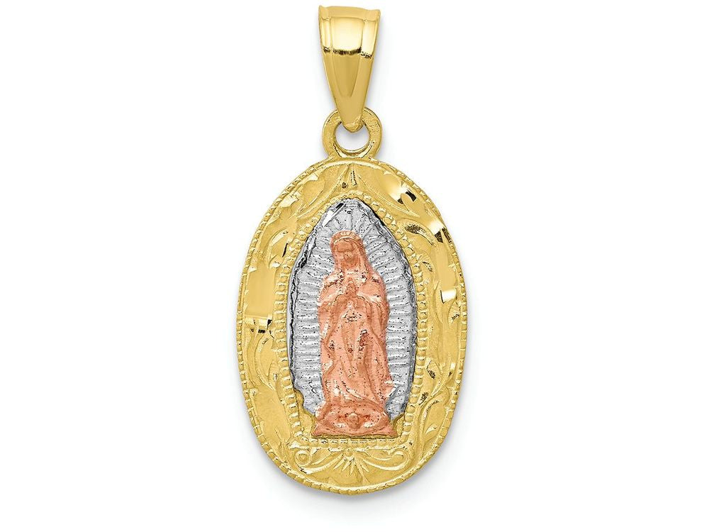 FJC Finejewelers 10k Yellow Gold Two-tone White with Rhodium Lady Of Guadalupe Oval Charm