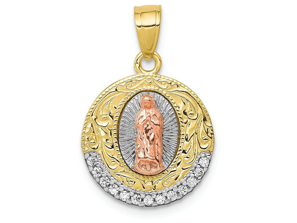 FJC Finejewelers 10k Yellow Gold Two-tone with Rhodium CZ Lady Of Guadalupe Round Charm