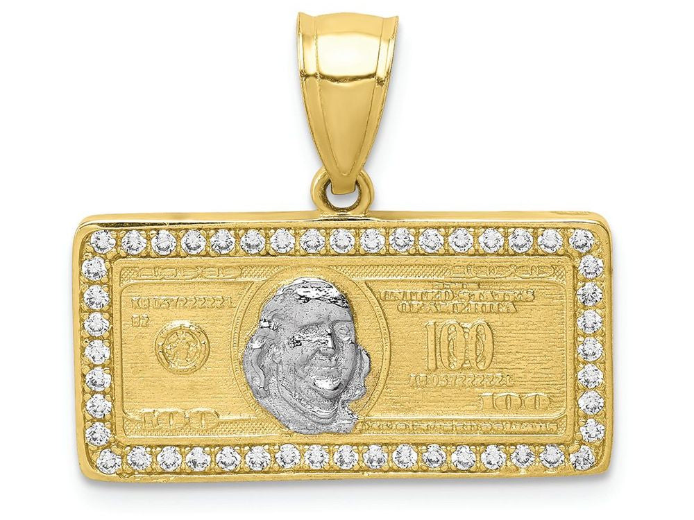 FJC Finejewelers 10k Yellow Gold with with Rhodium CZ Micropave 100 Dollar Bill Charm