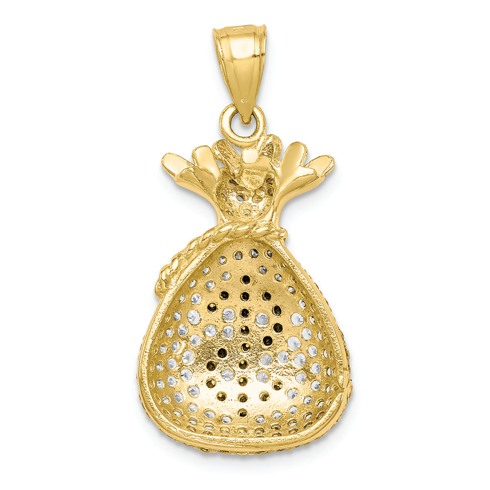FJC Finejewelers 10k Yellow Gold Black Clear CZ Micropave Money Bag Charm