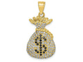FJC Finejewelers 10k Yellow Gold Black Clear CZ Micropave Money Bag Charm
