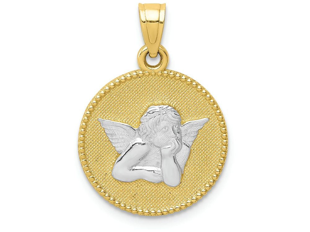 FJC Finejewelers 10k Yellow Gold with with Rhodium Polished Textured Angel Charm