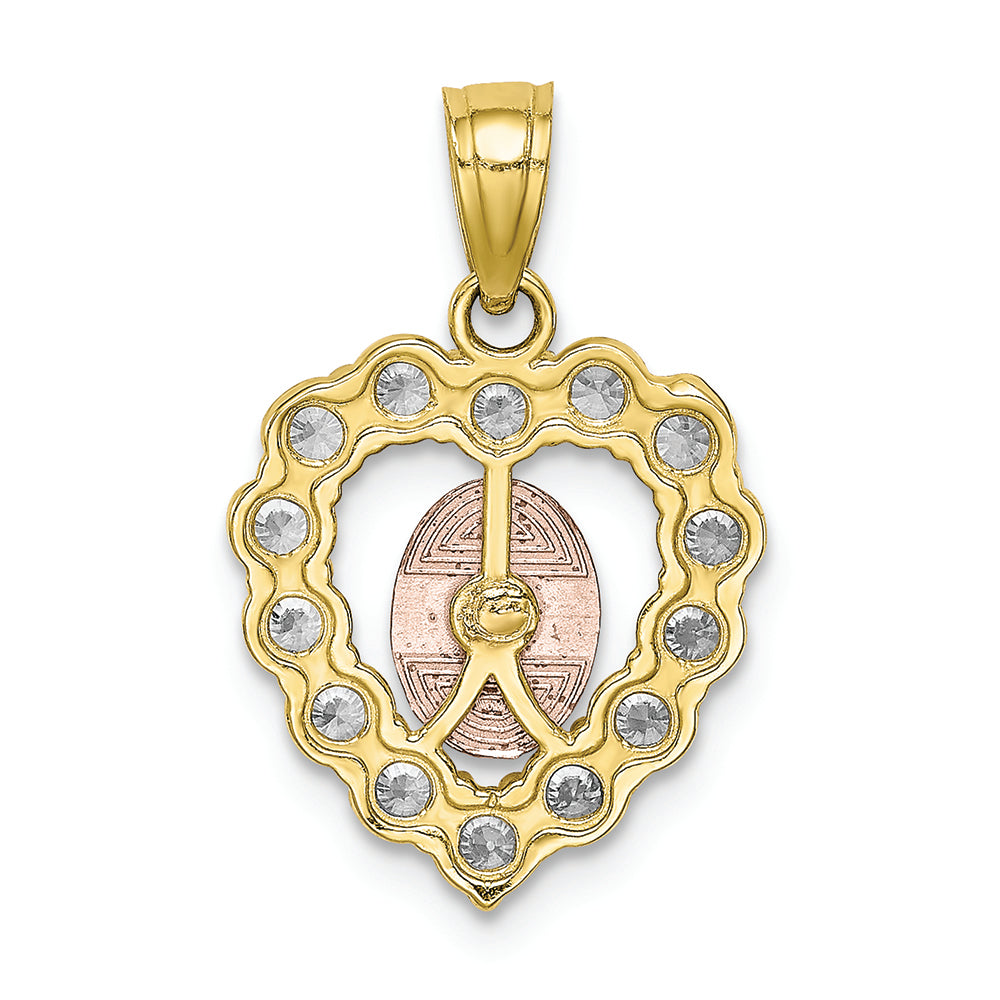 FJC Finejewelers 10k Two-tone Gold with Rhodium CZ Guadalupe In Heart Charm