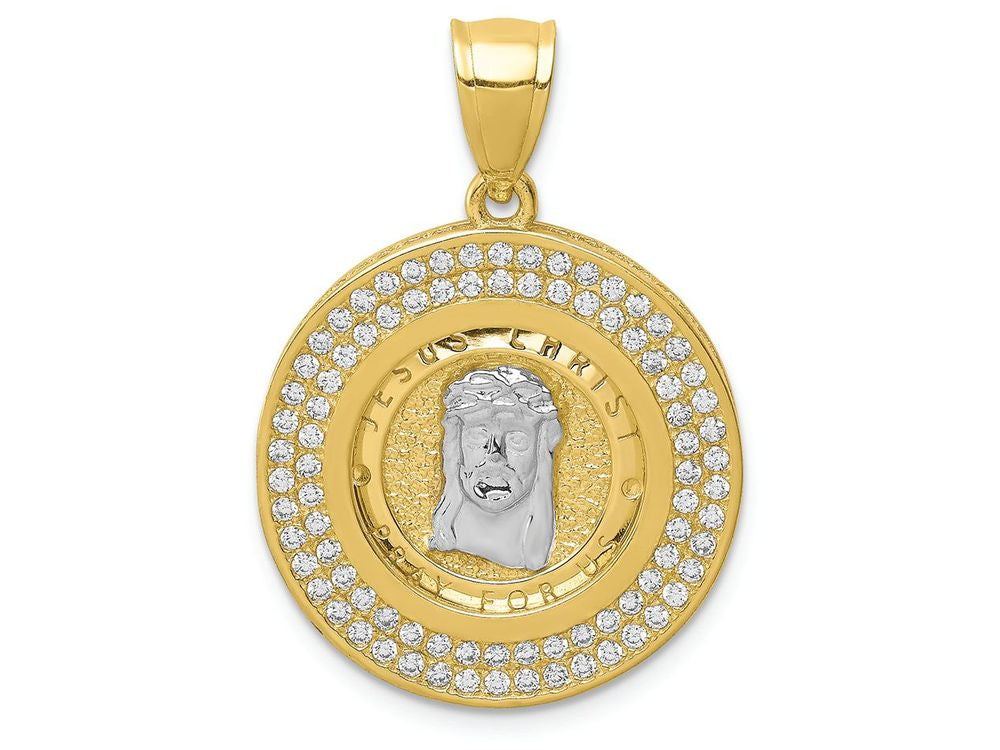 FJC Finejewelers 10k Yellow Gold with with Rhodium CZ Channel Edge Pave Jesus Face Charm