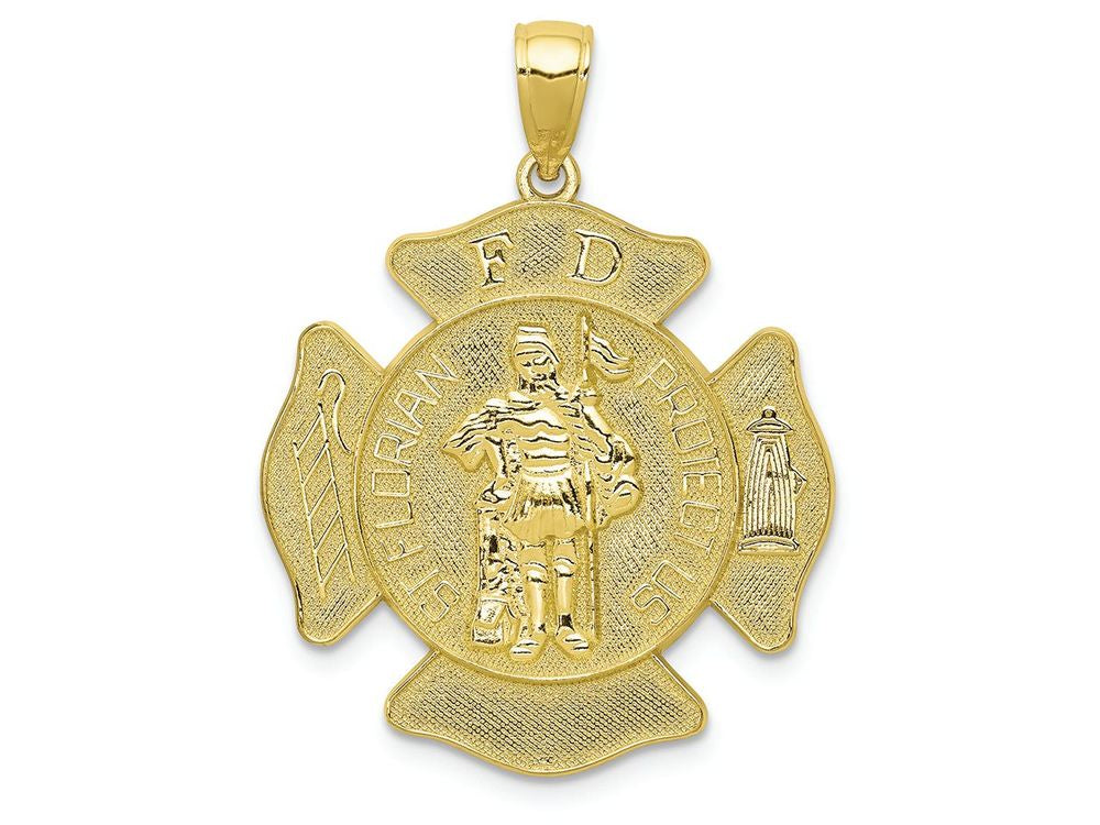 FJC Finejewelers 10k Yellow Gold Saint Florian Protect Usfire Dept.maltese Cross Charm