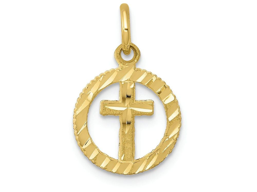 FJC Finejewelers 10k Yellow Gold Solid Flat-backed Cross In Circle For Eternal Life Charm