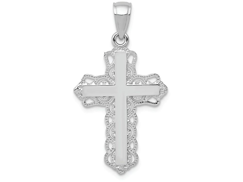 FJC Finejewelers 10k White Gold Cross with Lace Trim Center Charm
