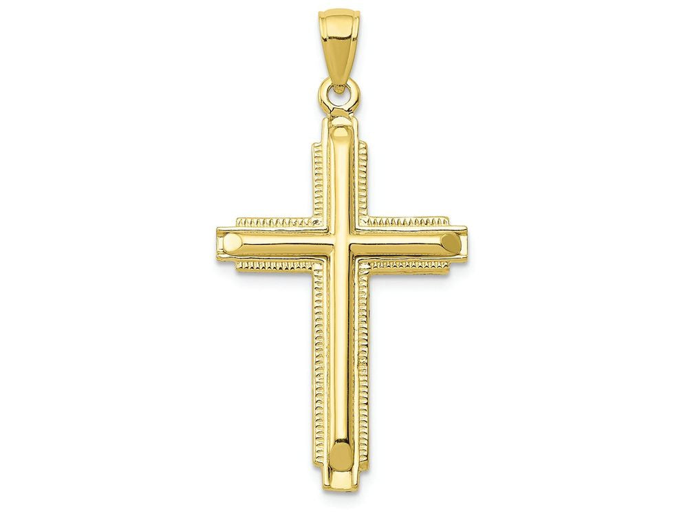 FJC Finejewelers 10k Yellow Gold Cylinder Cross On Beaded Trim Frame Charm