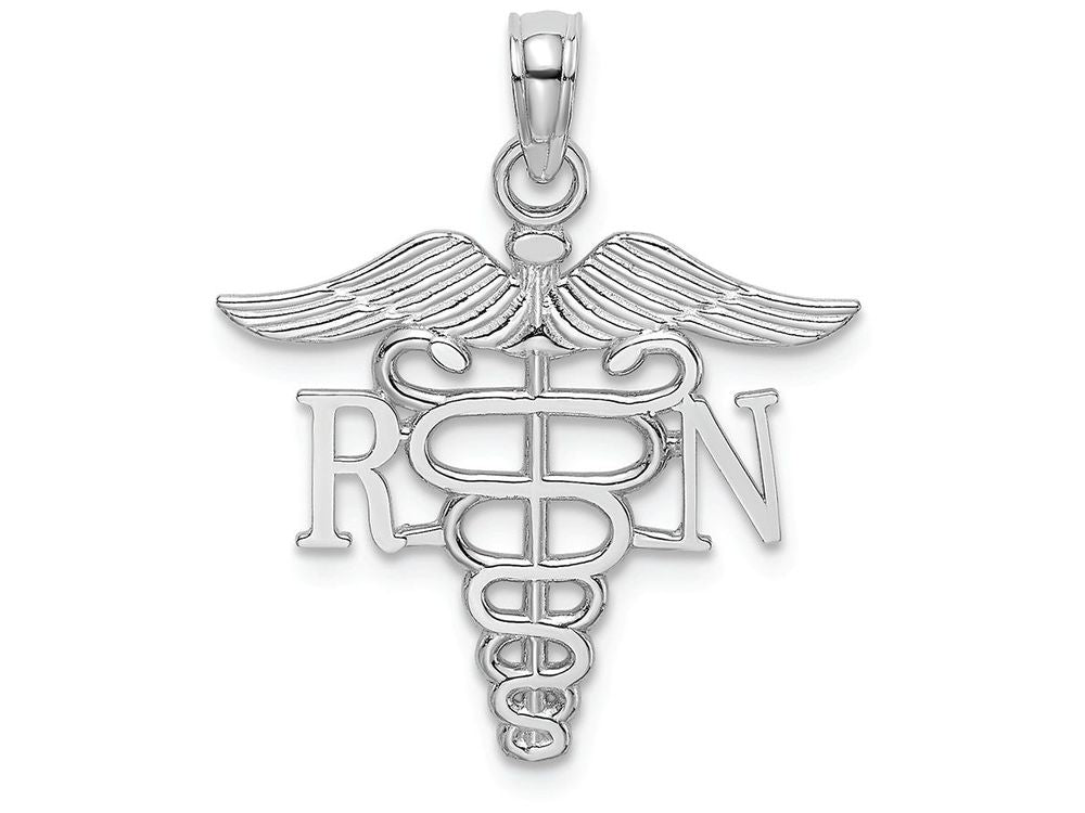 FJC Finejewelers 10k White Gold Rn Caduceus Charm