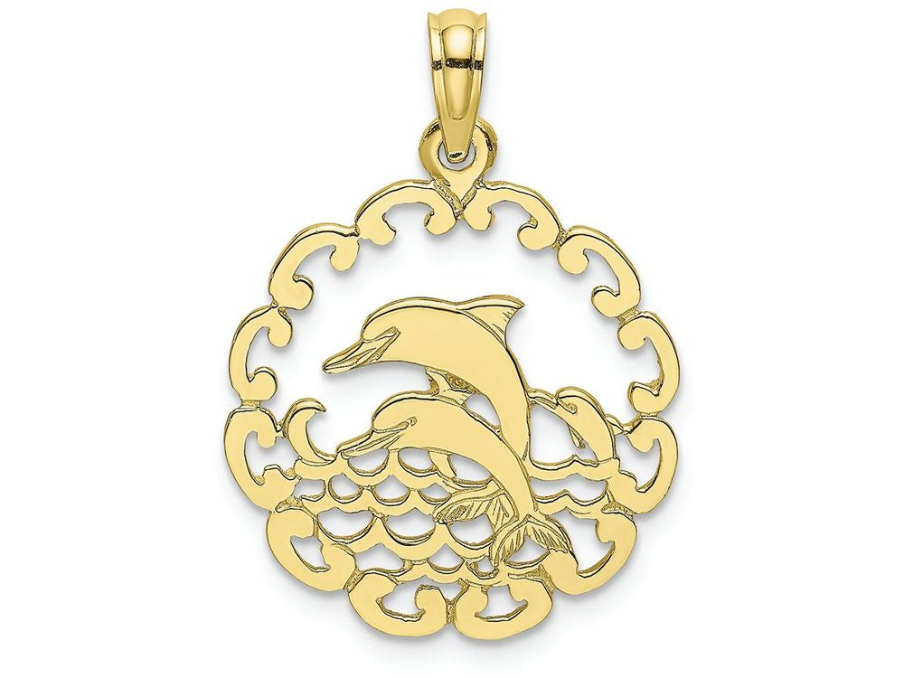 FJC Finejewelers 10k Yellow Gold Cut-out Jumping Dolphins Charm