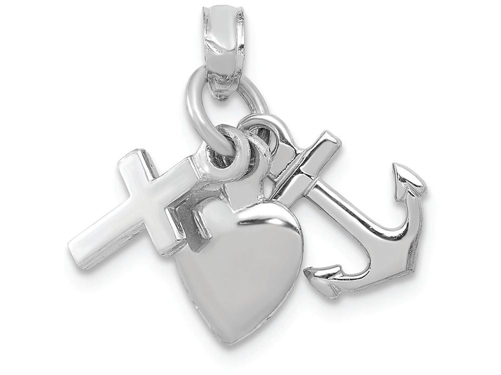 FJC Finejewelers 10k White Gold 3d Faith  Hope Love (cross Anchor Heart) Mini Charm