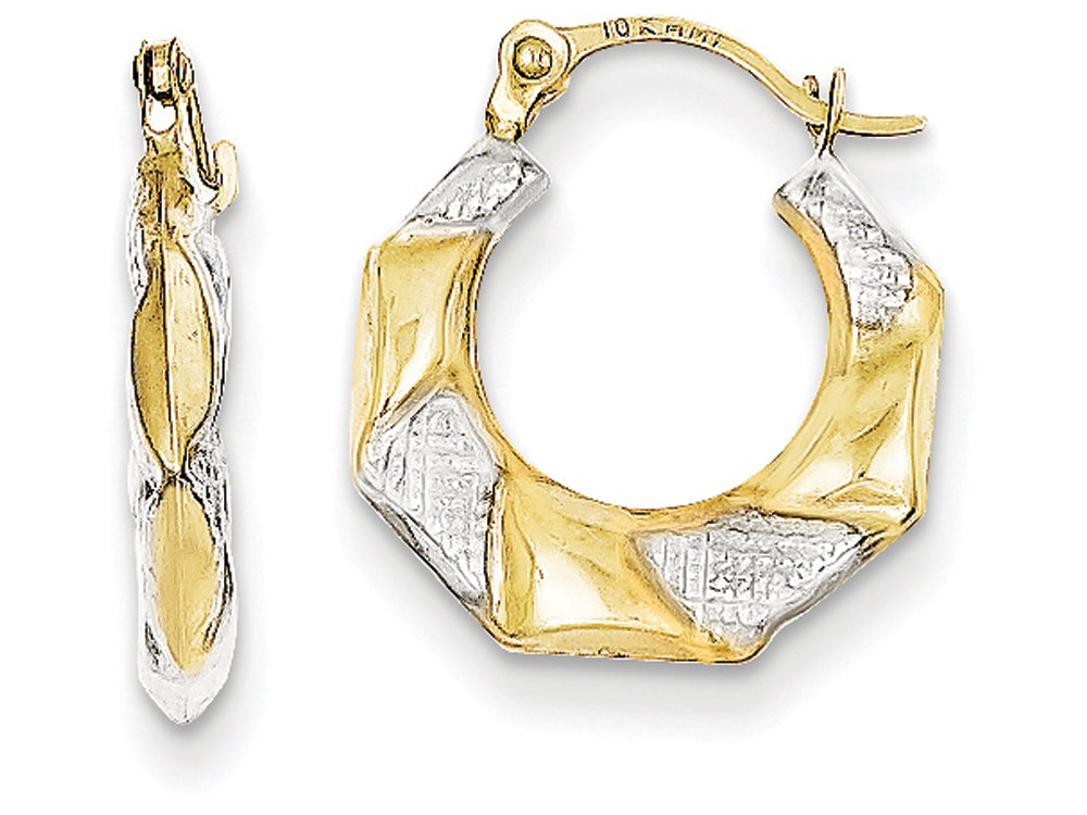FJC Finejewelers 10k Yellow Gold  with White Rhodium Scalloped Hollow Hoop Earrings