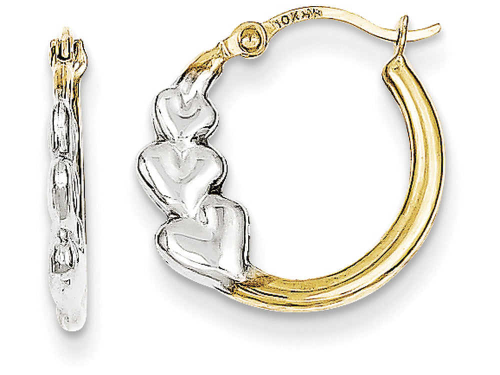 FJC Finejewelers 10k and Rhodium And Hearts Hollow Hoop Earrings