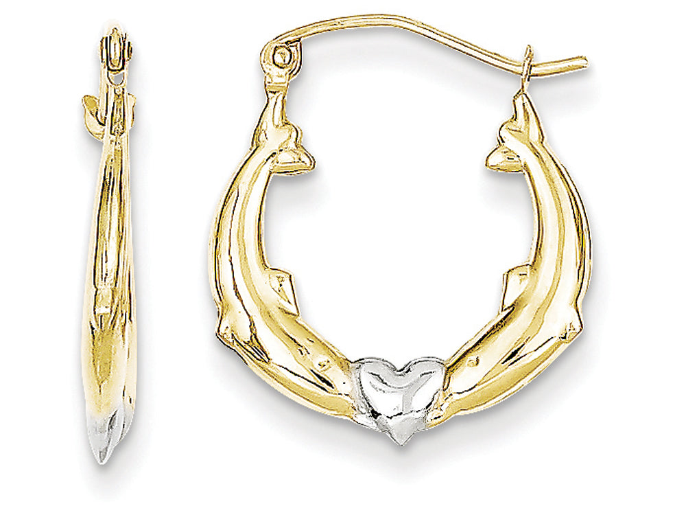 FJC Finejewelers 10k and Rhodium Dolphin Heart Hollow Hoop Earrings