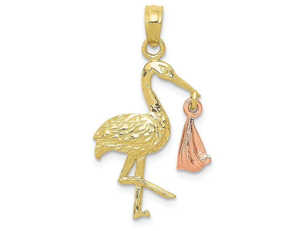 FJC Finejewelers 10k Two-tone Gold Stork with Pink Baby Dangling Charm