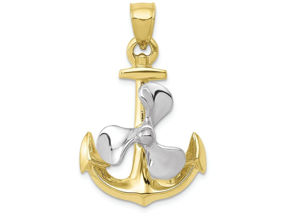 FJC Finejewelers 10k Two-tone Gold 3d Anchor with Moveable Propeller Charm