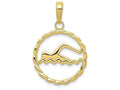 FJC Finejewelers 10k Yellow Gold Swimmer Inside Round Leaf Frame Charm
