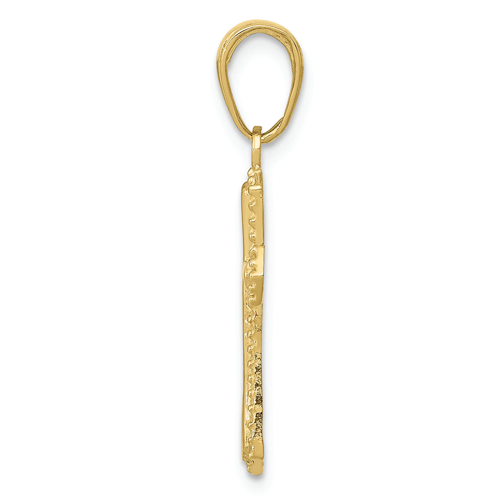 FJC Finejewelers 10k Yellow Gold Beaded Trim Cross withcenter Charm
