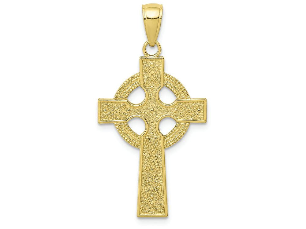 FJC Finejewelers 10k Yellow Gold Lrg Celtic Cross with Eternity Circle Design Texture Charm
