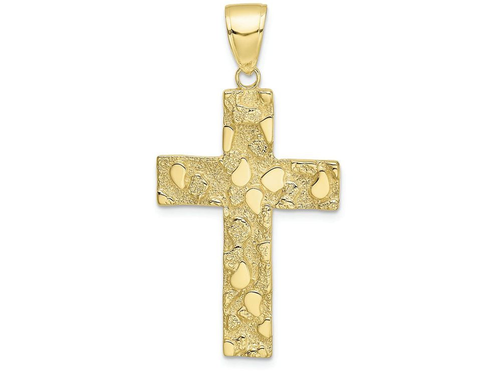 FJC Finejewelers 10k Gold Polished And Textured Nugget Block Style Cross Charm