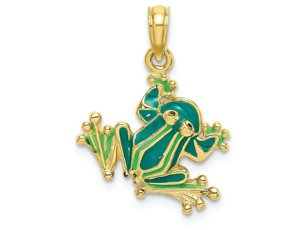 FJC Finejewelers 10k Yellow Gold Small Bug Eyed Frog with Light Dark Green Charm