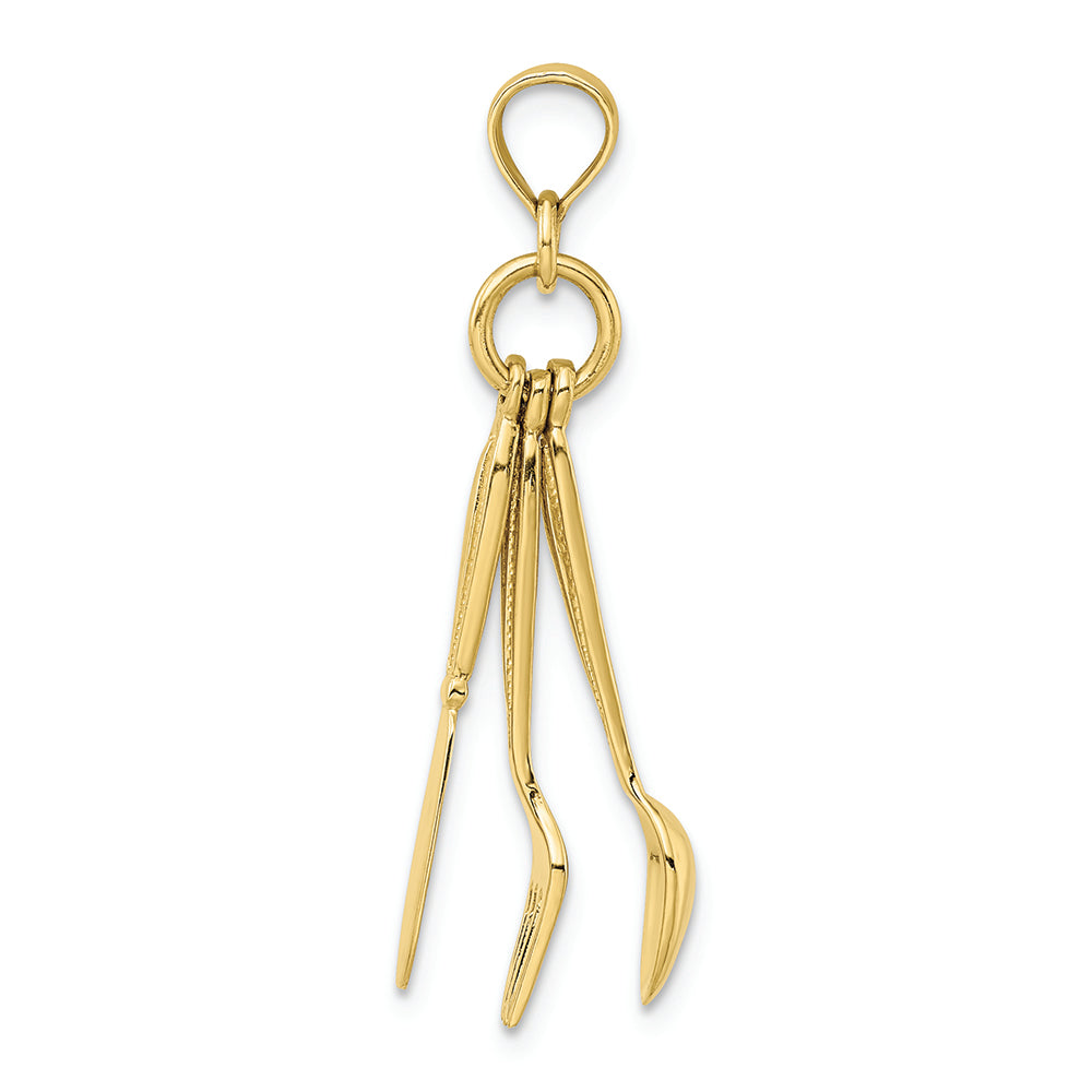FJC Finejewelers 10k Yellow Gold 3d Table Knife Fork Spoon Collectionmoveable Charm