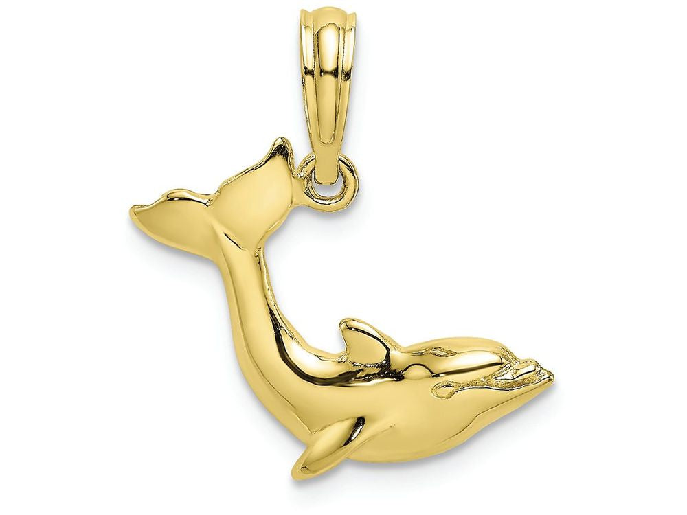 FJC Finejewelers 10k Yellow Gold Dolphin-tail Up Polish Textured Charm