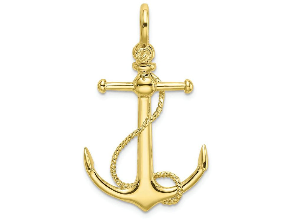 FJC Finejewelers 10k Yellow Gold 3d Anchor with Long T Bar Rope Shackle Bail Charm