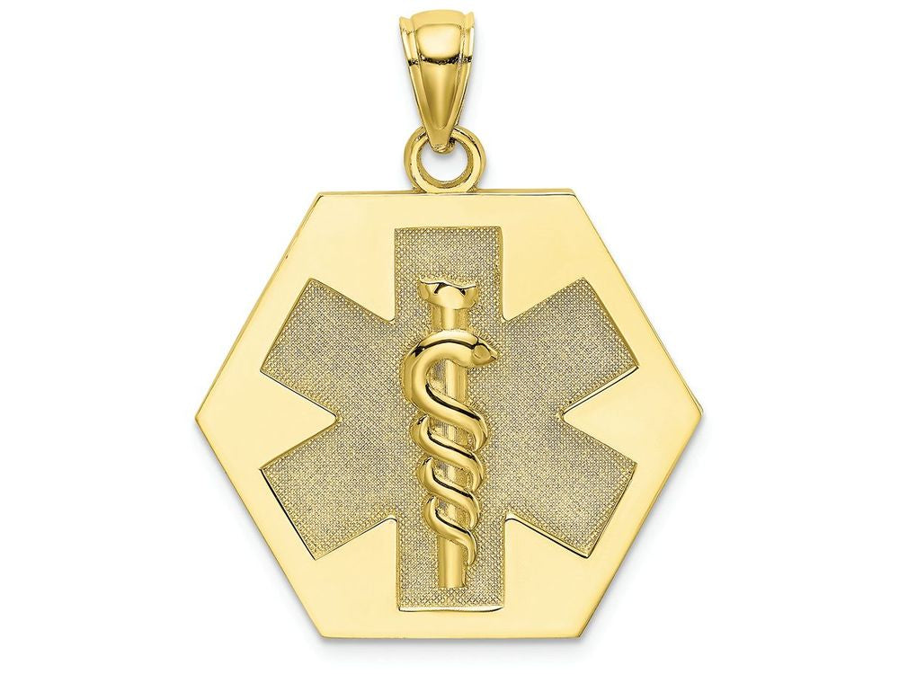 FJC Finejewelers 10k Yellow Gold Caduceus Medical Disc Textured Back Charm