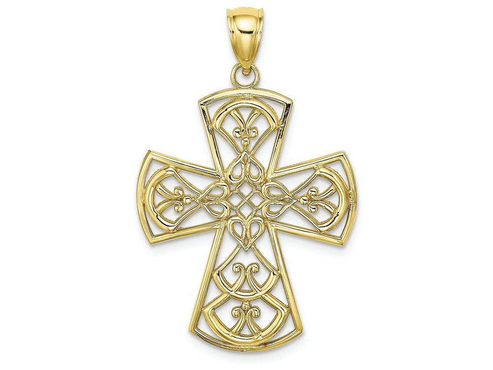 FJC Finejewelers 10k Yellow Gold Filigree Cross with Curved Tips Charm