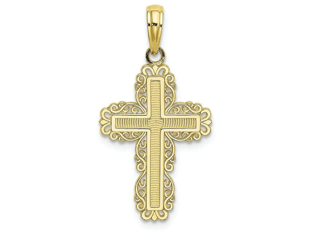 FJC Finejewelers 10k Yellow Gold Cross with Lace Trim Border Charm