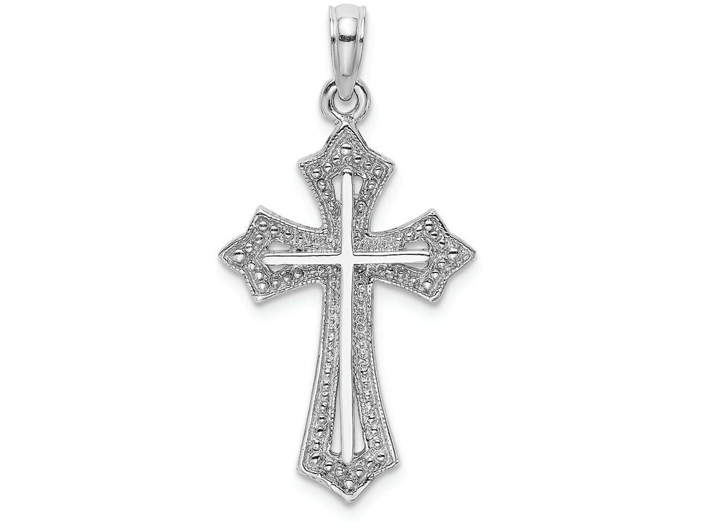 FJC Finejewelers 10k White Gold Cross with Beaded Triangle Tips Charm