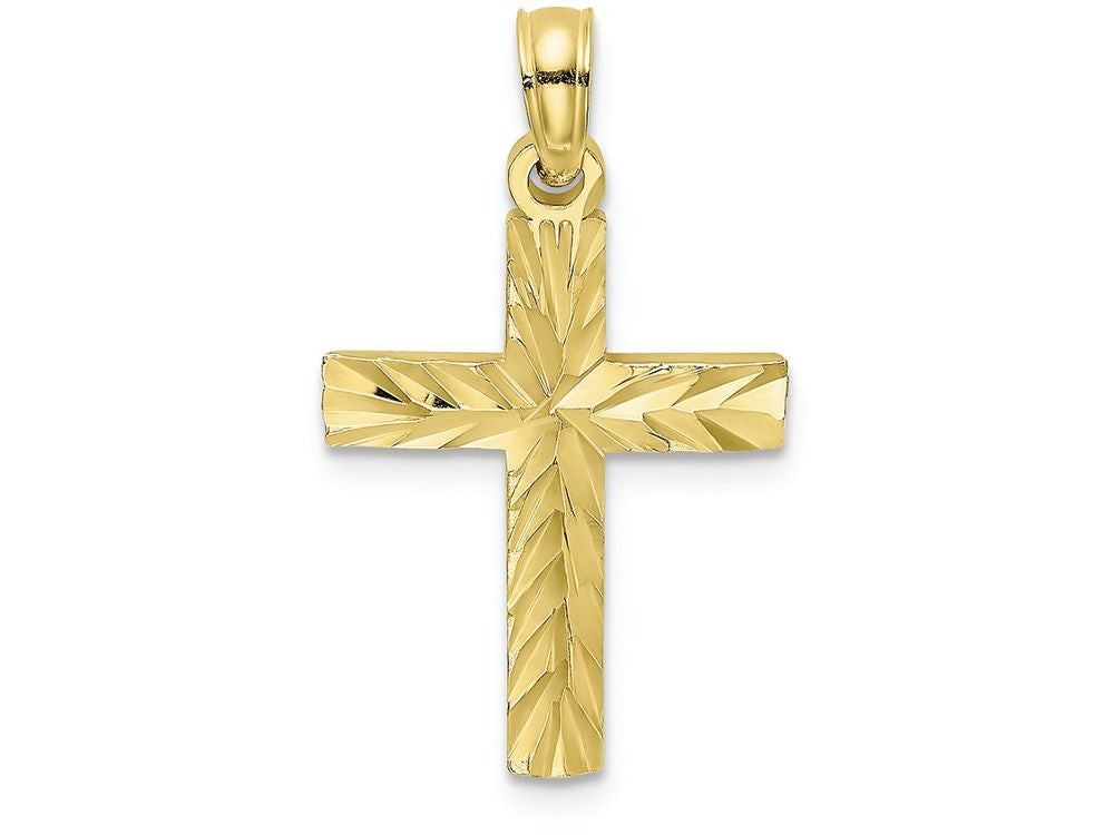 FJC Finejewelers 10k Yellow Gold Bright Cut Block Cross with Starburst Center Charm