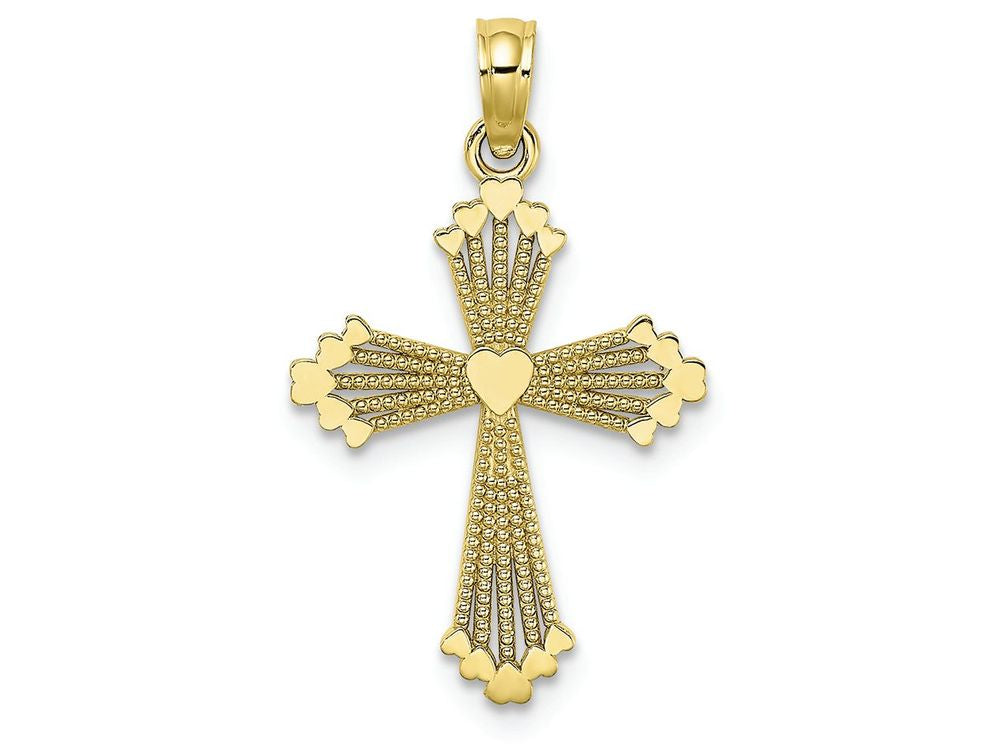FJC Finejewelers 10k Yellow Gold Cross with Heart Center Stripes Charm