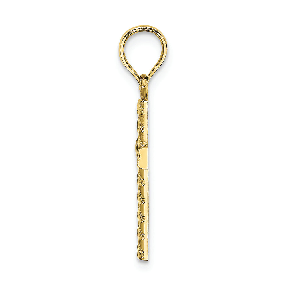 FJC Finejewelers 10k Yellow Gold Ribbed Cross with Diagonal Beaded Stripes Charm