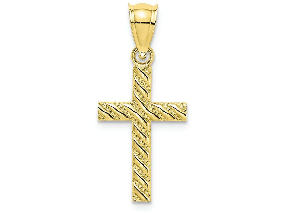 FJC Finejewelers 10k Yellow Gold Ribbed Cross with Diagonal Beaded Stripes Charm