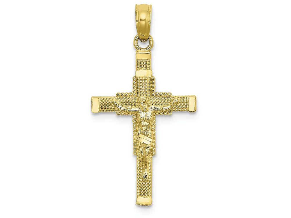 FJC Finejewelers 10k Yellow Gold Beaded Accent Cross Behind Crucifix Charm