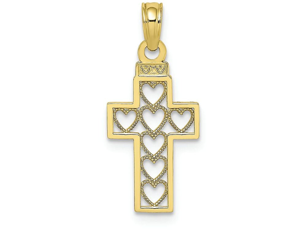 FJC Finejewelers 10k Yellow Gold Block Cross with Hearts Charm