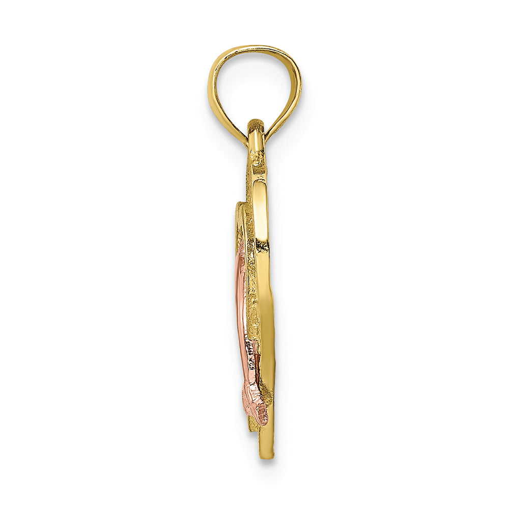 FJC Finejewelers 10k Two-tone Gold Dolphin In Hearttri-color Charm