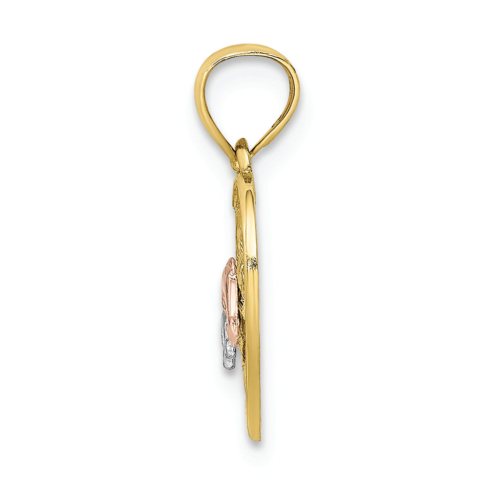 FJC Finejewelers 10 Kt Tri Color Gold Double Dolphins On Woven Heart Charm