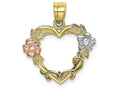 FJC Finejewelers 10 Kt Tri Color Gold Heart with Pink White Flowerstri-color Charm