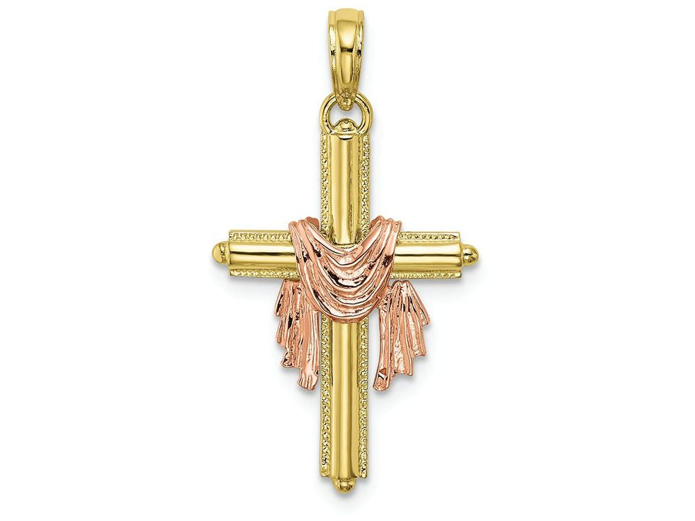 FJC Finejewelers 10k Two-tone Gold Cross with Pink Drape Charm
