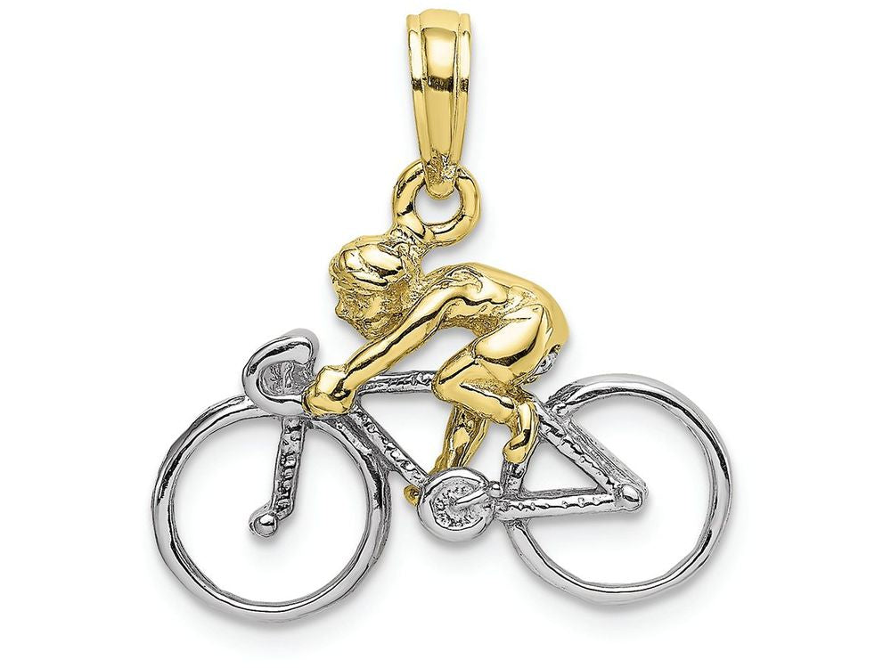 FJC Finejewelers 10k Two-tone Gold 3d Bicycle with Ridertwo-color Charm