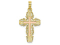 FJC Finejewelers 10k Two-tone Gold Cross with Lace Trim Pink Center Cross Charm
