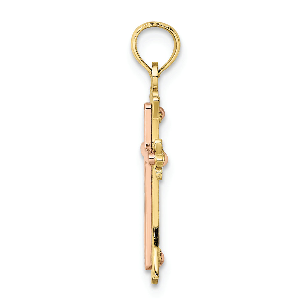 FJC Finejewelers 10k Two-tone Gold Cross with Pink Center Charm