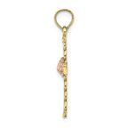 FJC Finejewelers 10k Two-tone Gold Twisted Cross with Pink Flower Charm